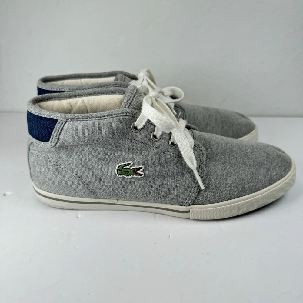 Lacoste Ampthill GRV2 Sneakers Men's 8.5 Gray‎ Canvas Mid Top Shoes Casual Logo
